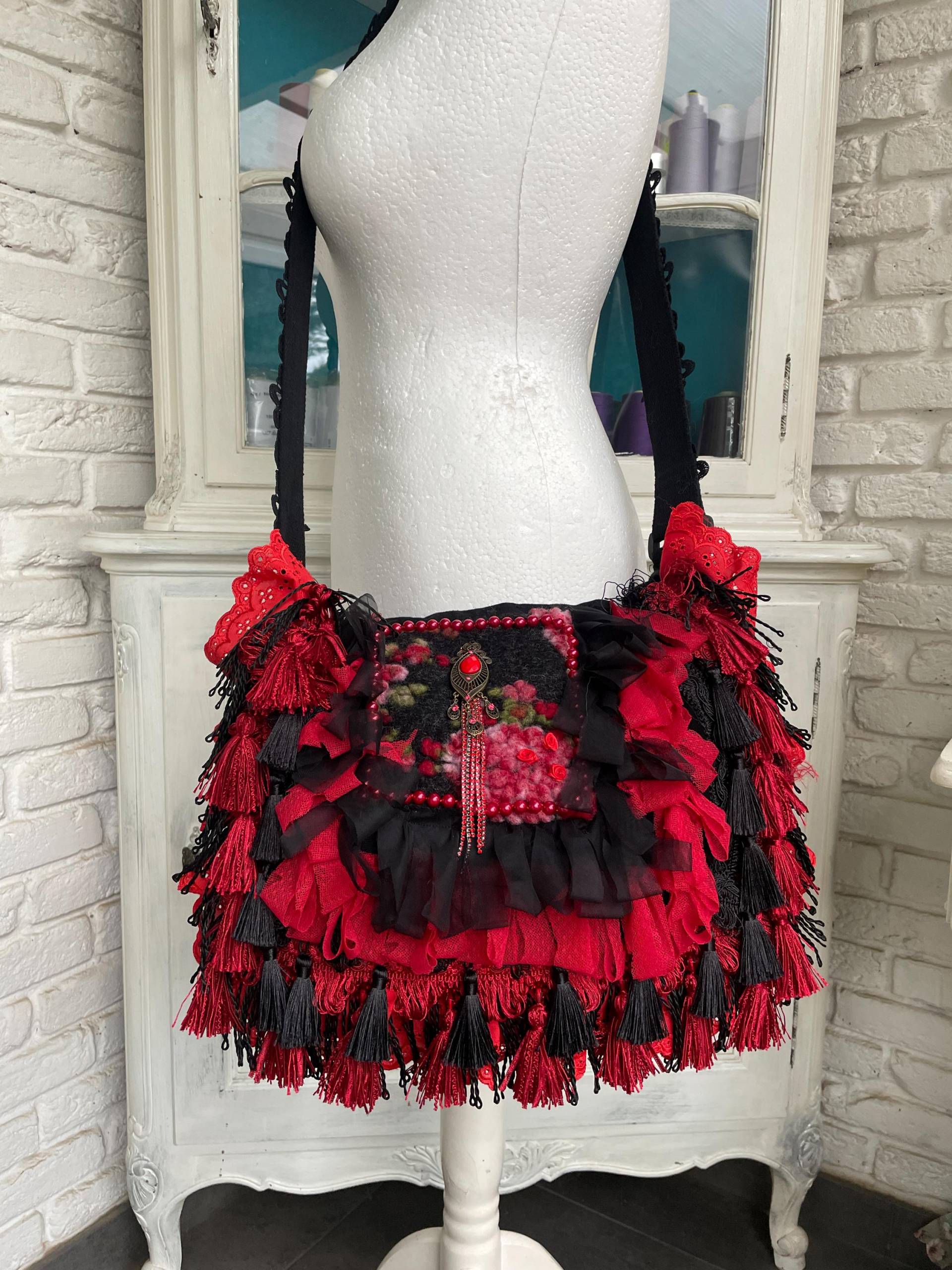 Große Foldover Tasche Tasche, Shabby, Bohemian, Boho, Romantik Hippietasche Festivaltasche von TaschenwerkCS