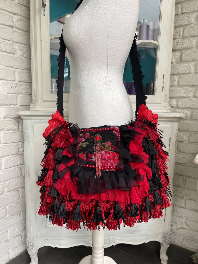 Große Foldover Tasche Tasche, Shabby, Bohemian, Boho, Romantik Hippietasche Festivaltasche von TaschenwerkCS