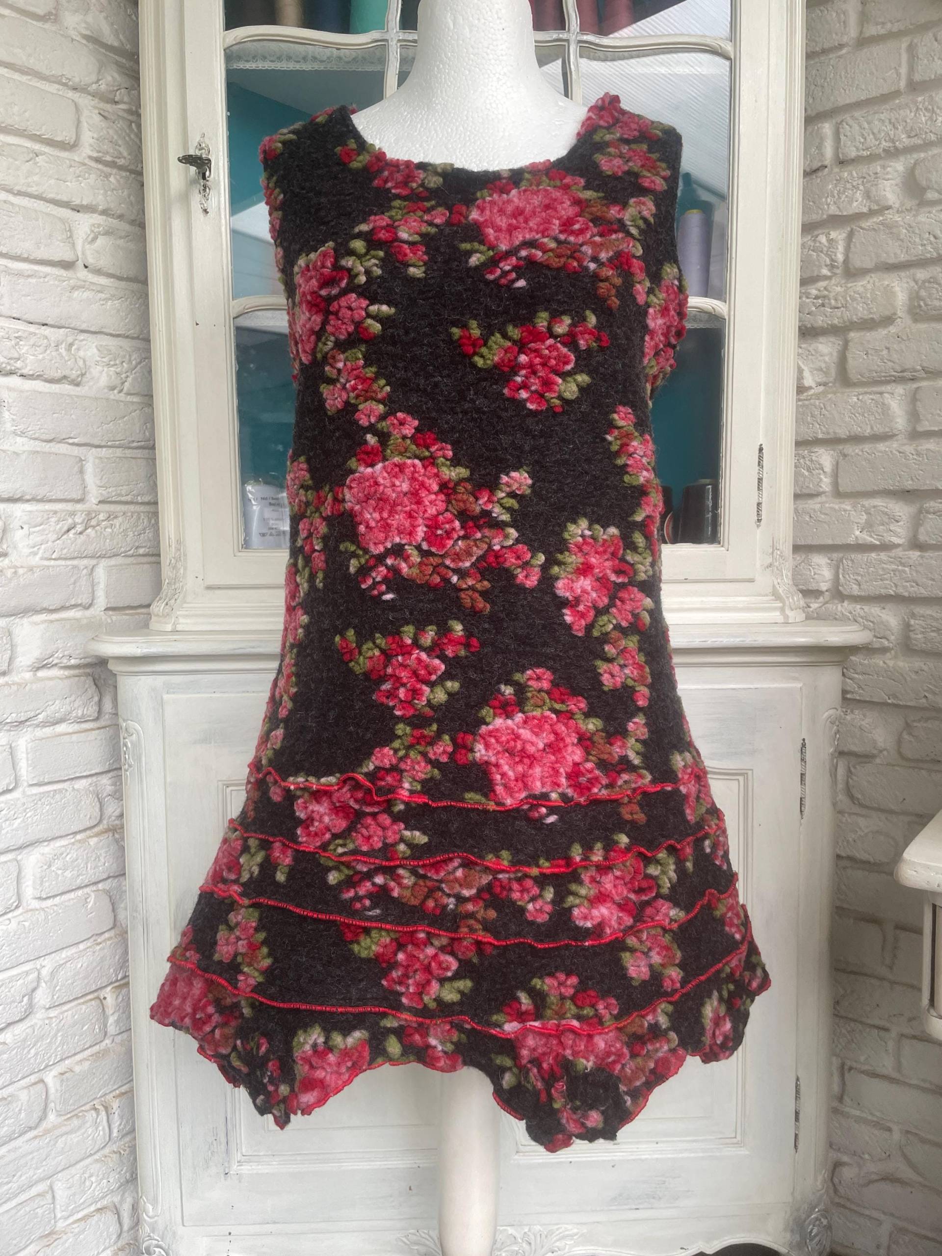 Neu Kleid Tunika Aus Wollwalk Musterwalk Anthrazit Mit Rot 42 44 46 von TaschenwerkCS