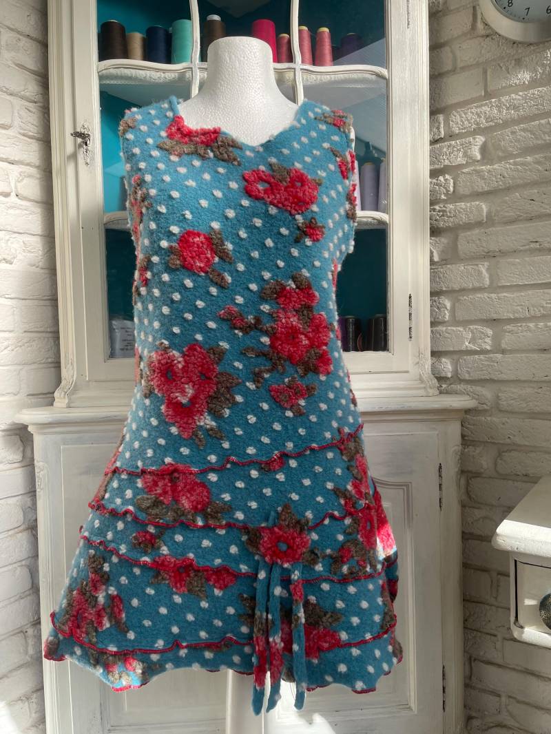 Neu Kleid Tunika Aus Wollwalk Musterwalk Türkis Mit Rot 42 44 46 von TaschenwerkCS