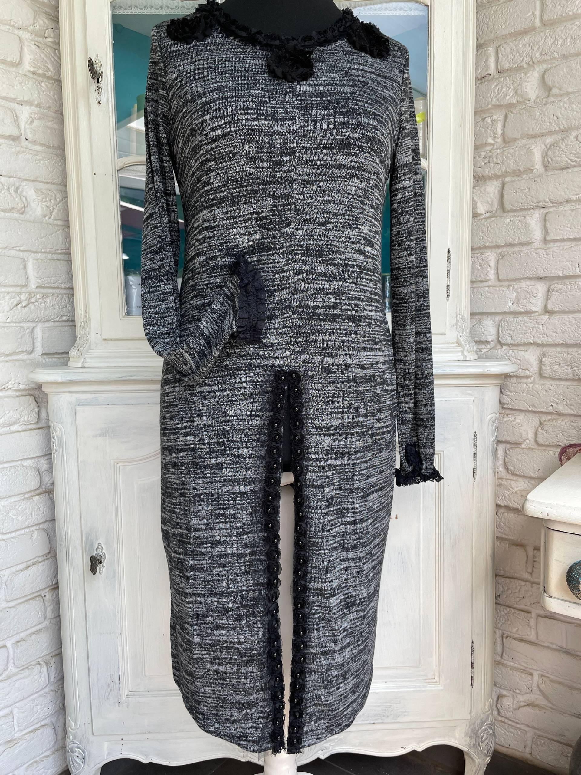 Oberteil Longpulli Taschenwerk Verziertes Schwarz Grau Größe 36 38 40 von TaschenwerkCS