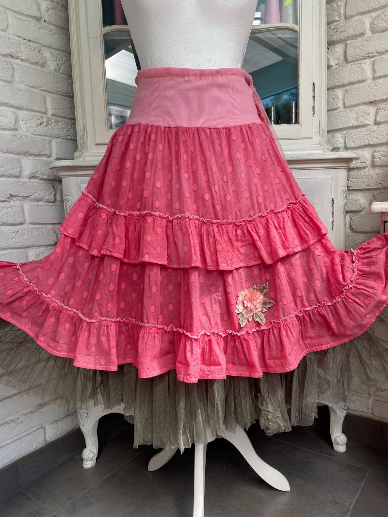 Rock Zipfelrock Hellrot Mit Unterrock Tüllrock Petticoat Olivgrün Einheitsgröße 36 Bis 46 von TaschenwerkCS