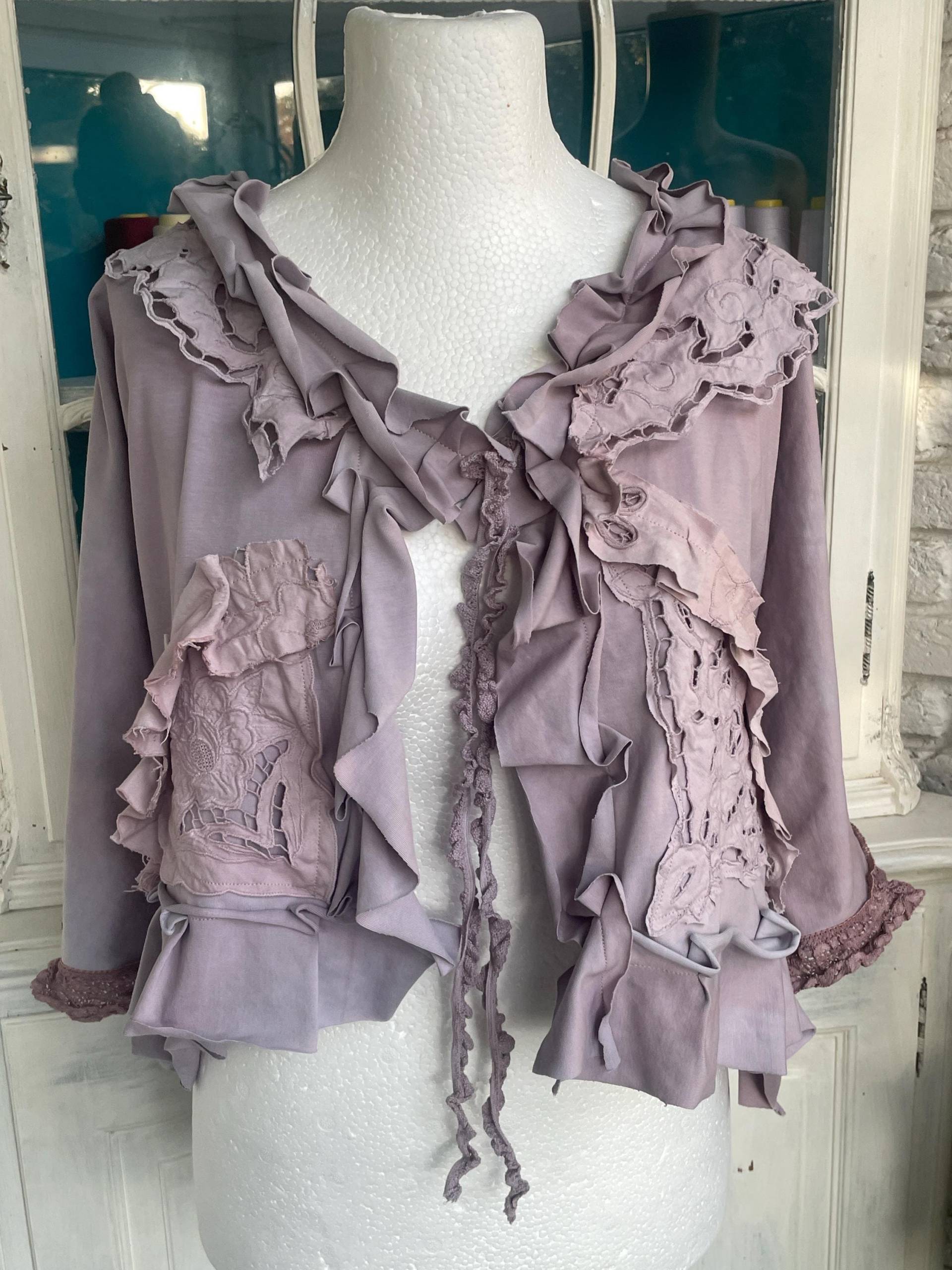 Taschenwerk Oversized Jacke, Shirtjacke, Hippie, Boho, Shabby, Romantic, Cardigan Altrosa Flieder Handgefärbt 34 Bis 48 von TaschenwerkCS