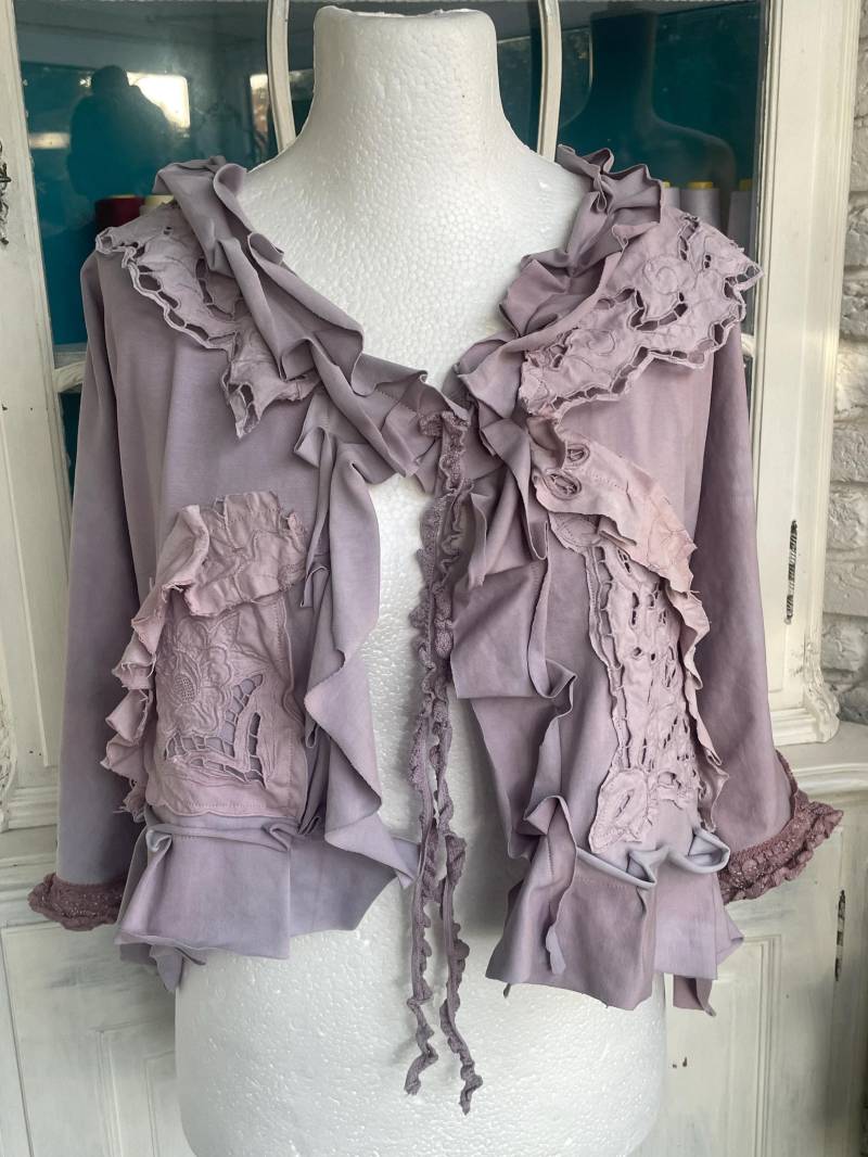 Taschenwerk Oversized Jacke, Shirtjacke, Hippie, Boho, Shabby, Romantic, Cardigan Altrosa Flieder Handgefärbt 34 Bis 48 von TaschenwerkCS