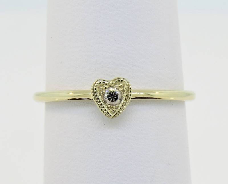 14K Gelbgold 0, 05Ct Diamant Herzförmiger Ring Liebesring Versprechensring Stapelbarer Milgrainring Zierlicher Geschenk Für Sie Valentine von Tasiyanjewelrydesign