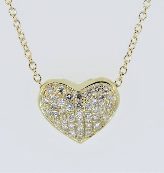 14K Gelbgold 0, 73 Ct Diamant Herz Anhänger Halskette 18 "Kette Pave Herzförmiger Diamantanhänger 14K Gelbgold 0, 73 Ct Diamant Herz Anhänger Halskette 18 "Kette Pave Herzförmiger Diamantanhänger von Tasiyanjewelrydesign