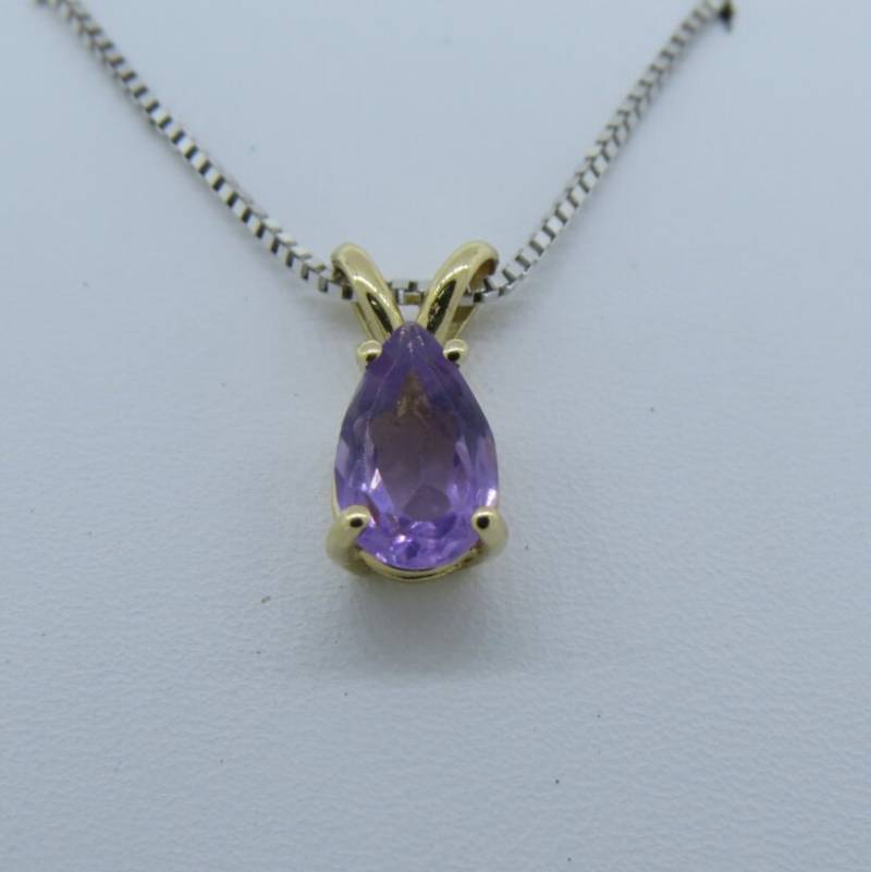 14K Gelbgold 0, 89 Ct | 8 X 6 Mm Amethyst Prong Set Birnenförmiger Anhänger/Teardrop Halskette Februar Birthstone Geschenk Für Sie von Tasiyanjewelrydesign