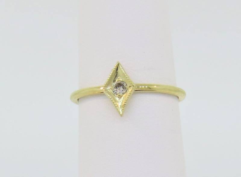 14K Gelbgold 0.04Ct Antiker Stil Diamantform Ring/Versprechensring Stapelbarer Band Zierlicher Diamant Milgrain Jubiläumsband von Tasiyanjewelrydesign