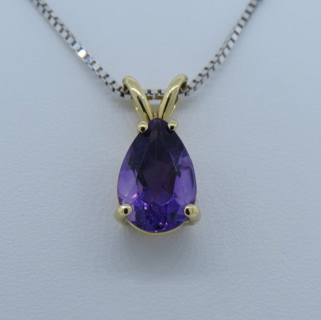 14K Gelbgold 1, 19 Ct | 9 X 6 Mm Amethyst Prong Set Tear Drop Anhänger Februar Geburtsstein | Keine Kette/Geschenk Für Sie 14K Gelbgold 1, 19 Ct | 9 X 6 Mm Amethyst Prong Set Tear Drop Anhänger Februar Geburtsstein | Keine Kette/Geschenk Für Sie von Tasiyanjewelrydesign