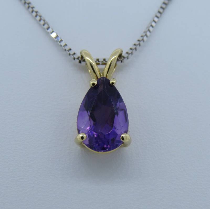 14K Gelbgold 1, 19 Ct | 9 X 6 Mm Amethyst Prong Set Tear Drop Anhänger Februar Geburtsstein | Keine Kette/Geschenk Für Sie von Tasiyanjewelrydesign