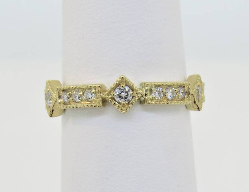 14K Gelbgold Vintage Antik Stil 0.44Ct Diamant Milgrain Ehering/Ewigkeit Band Jubiläumsring Stapelbarer Ring Geschenk Für Sie von Tasiyanjewelrydesign
