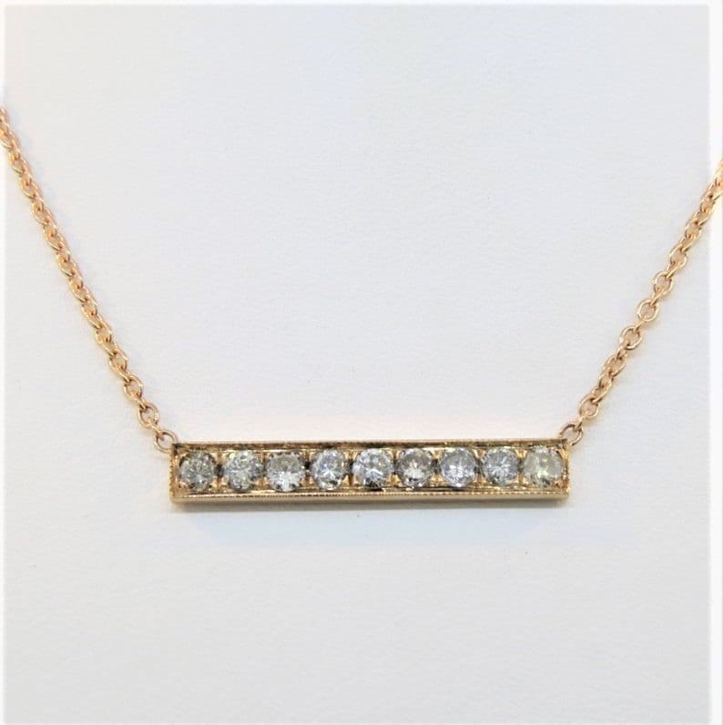 14K Rose Gold 0, 81 Karat Champagner Micro Diamant Pave Bar Anhänger/Milgrain Halskette 18 "Kette von Tasiyanjewelrydesign