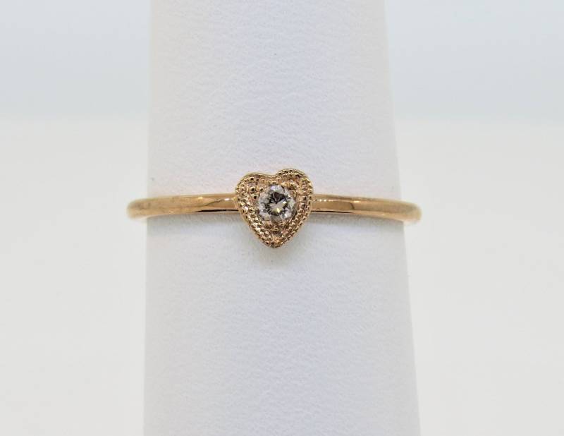 14K Rose Gold 0.06Ct Diamant Herz Form Milgrain Ring/Zierlicher Versprechensring Stapelbarer Jubiläumsring von Tasiyanjewelrydesign