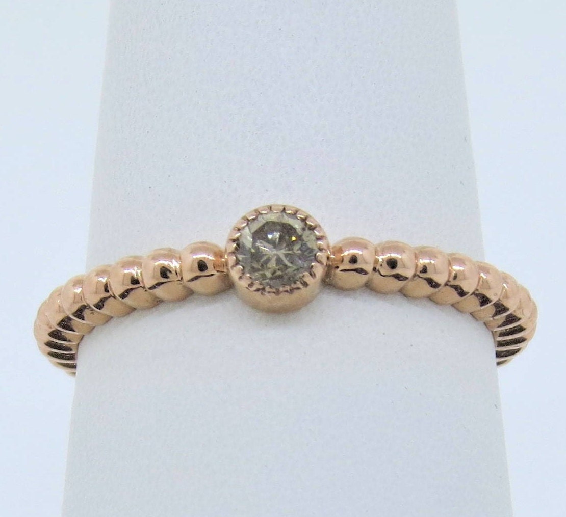 14K Rose Gold 0.15Ct Champagner Diamant Lünette Ring Vintage Antik Stil Verlobungsring Jubiläum Ehering Stapelbar von Tasiyanjewelrydesign