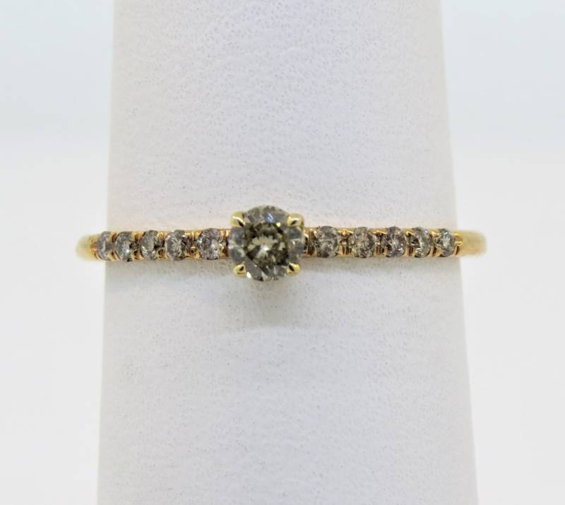 14K Rose Gold 0.24Ct Champagner Micro Diamant Pave Ring Verlobungsring Hochzeitsband Jubiläumsring Stapelbarer Fancy Farbe Diamantring von Tasiyanjewelrydesign