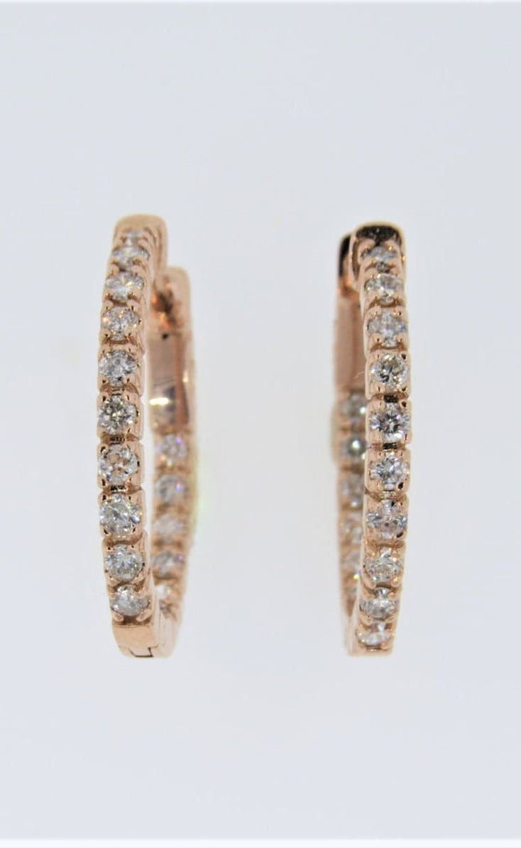 14K Rose Gold 0.96Ct Diamant Hoop Ohrringe/Huggie Jubiläumsgeschenk Geschenk Für Sie Innen & Außen von Tasiyanjewelrydesign