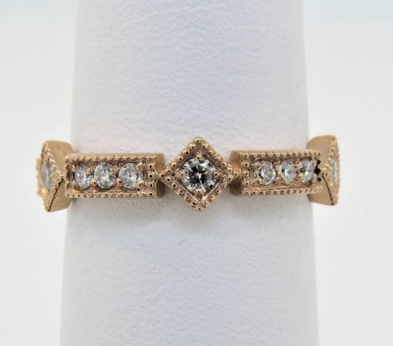 14K Rose Gold Vintage Antik Stil 0.44Ct Diamant Milgrain Ehering/Ewigkeit Band Jubiläumsring Stapelbarer Ring Brautring von Tasiyanjewelrydesign