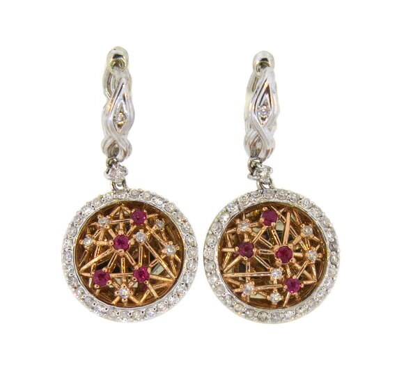 14K Two Tone Rose Pink & Weißgold 0, 97 Karat Diamant Und Rubin Tropfen Ohrringe Kreis 14K Two Tone Rose Pink & Weißgold 0, 97 Karat Diamant Und Rubin Tropfen Ohrringe Kreis von Tasiyanjewelrydesign