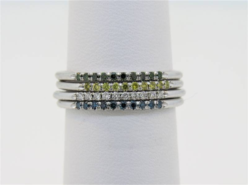 14K Weißgold 0, 28 Karat Weiß Blau Grün Gelb Diamant Hochzeit Micro Pave Bands Stapelbare Ringe Jubiläum Versprechen Geschenk Für Sie von Tasiyanjewelrydesign