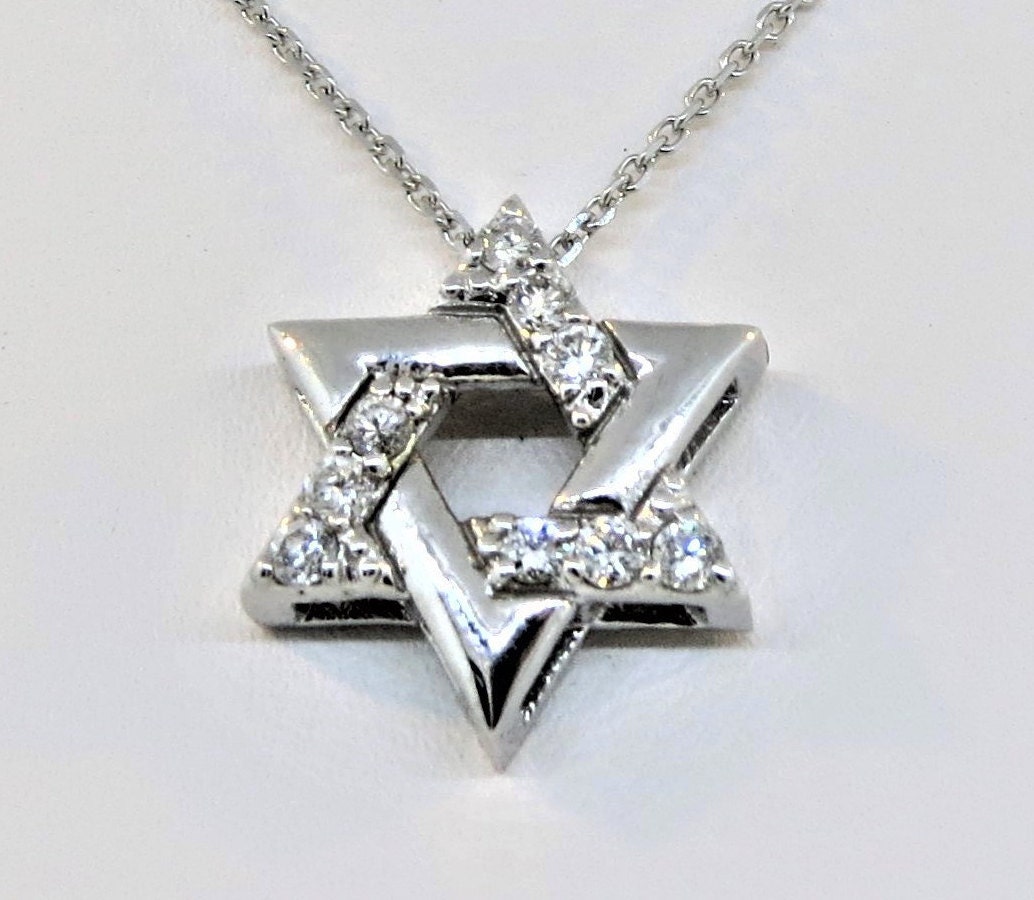 14K Weißgold 0, 31 Karat Davidstern Anhänger/Jejuda David Schild Diamant Bat Mitzwa Geschenk Halskette Mit 16 "Kette 14K Weißgold 0, 31 Karat Davidstern Anhänger/Jejuda David Schild Diamant Bat Mitzwa Geschenk Halskette Mit 16 "Kette von Tasiyanjewelrydesign