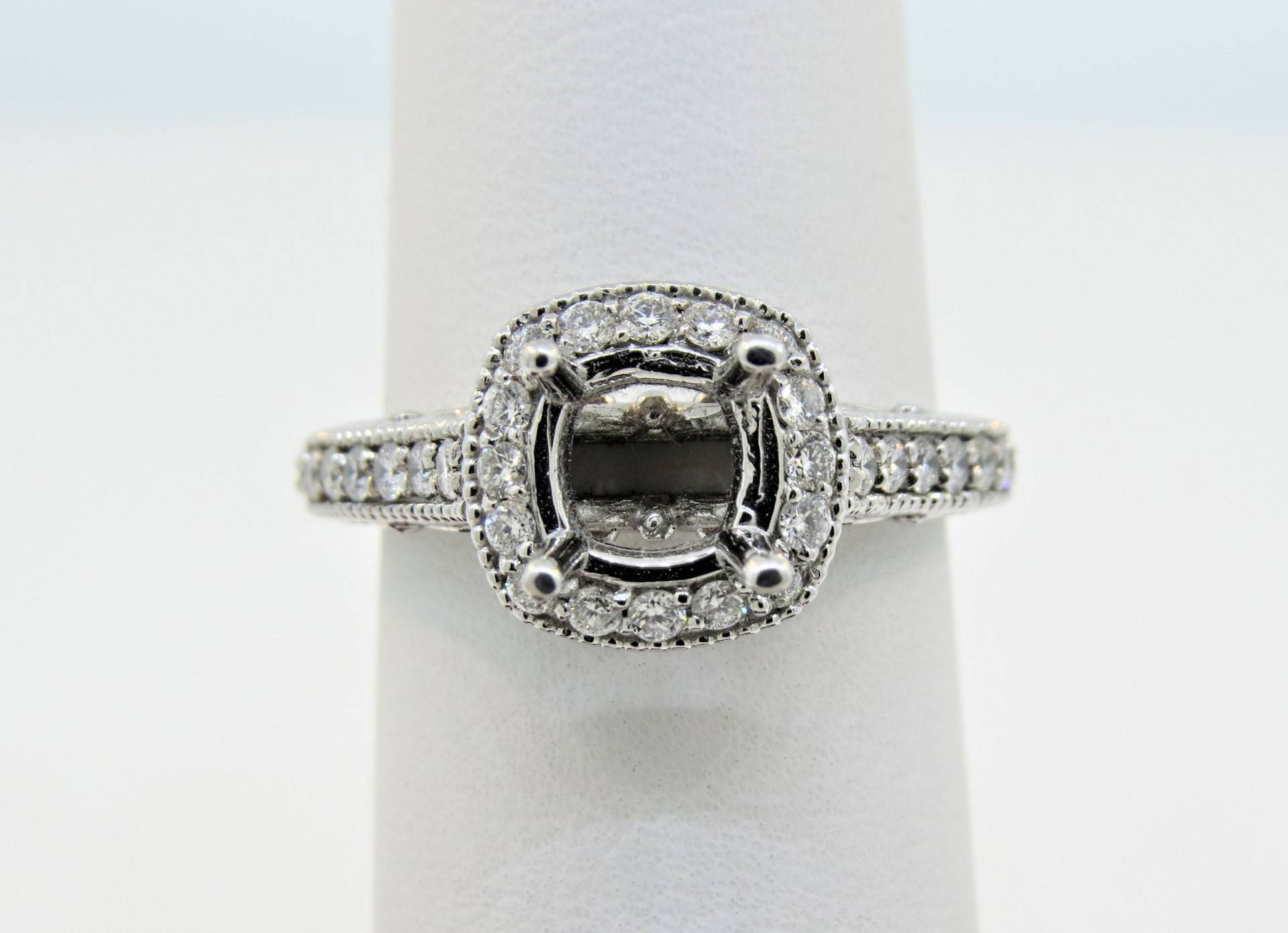 14K Weißgold 0, 59 Karat Diamant Mikro Pave Semi Mount Milgrain Verlobungsring/Jubiläumsring Stapelbarer Ring Geschenk Für Sie, Brautring 14K Weißgold 0, 59 Karat Diamant Mikro Pave Semi Mount Milgrain Verlobungsring/Jubiläumsring Stapelbarer Ring Geschenk Für Sie, Brautring von Tasiyanjewelrydesign