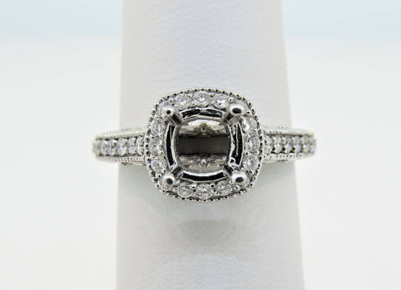 14K Weißgold 0, 59 Karat Diamant Mikro Pave Semi Mount Milgrain Verlobungsring/Jubiläumsring Stapelbarer Ring Geschenk Für Sie, Brautring von Tasiyanjewelrydesign