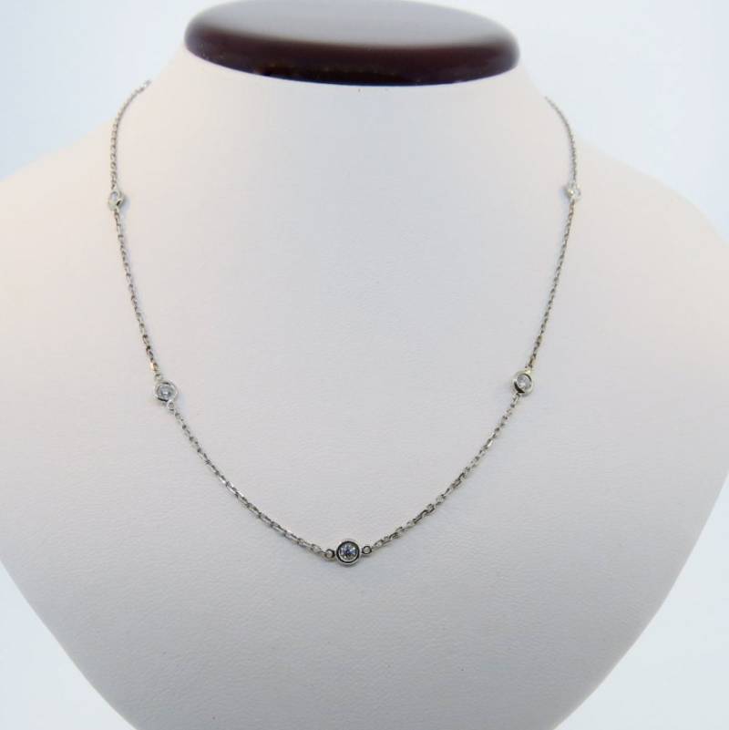 14K Weißgold 0, 60 Karat Diamant Rohware Halskette 18 "Kette Diamantkette/Lünette Schichtkette Station von Tasiyanjewelrydesign