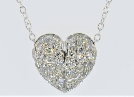 14K Weißgold 0, 76 Karat Diamant Herzanhänger/Diamant-Halskette 18 "Kette Herzförmiger Anhänger Diamant-Pave-Anhänger Liebes-Herz-Halskette 14K Weißgold 0, 76 Karat Diamant Herzanhänger/Diamant-Halskette 18 "Kette Herzförmiger Anhänger Diamant-Pave-Anhänger Liebes-Herz-Halskette von Tasiyanjewelrydesign