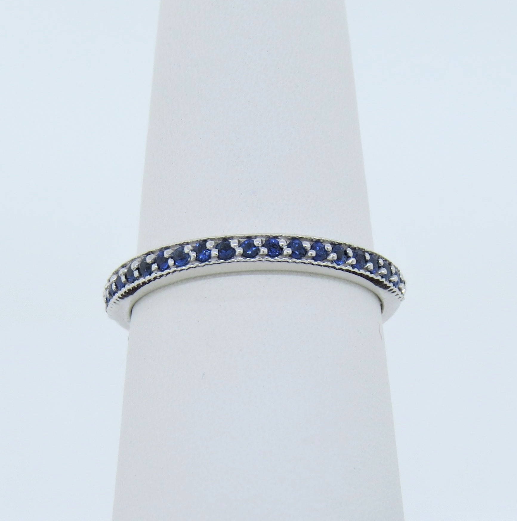 14K Weißgold 0.22Ct Saphir Pave Milgrain Ehering/stapelbarer Ring Jubiläumsring Versprechensring Brautring Geschenk Für Sie von Tasiyanjewelrydesign