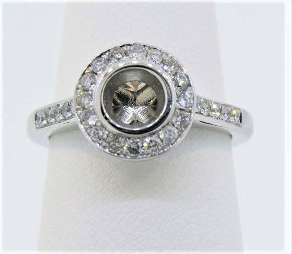 14K Weißgold 0.54Ct Hal Diamondo Semi Mount Micro Pave Verlobungsring, Jubiläumsring, Stapelbarer Ring, Brautring, Band | Ohne Mitte von Tasiyanjewelrydesign