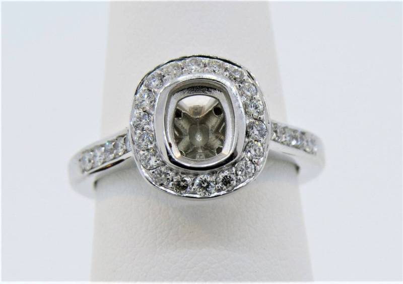 14K Weißgold 0.58Ct Hal Diamondo Kissenschliff Semi Mount Micro Pave Verlobungsring Jubiläumsring Stapelbarer Ring Brautring | Ohne Mitte von Tasiyanjewelrydesign