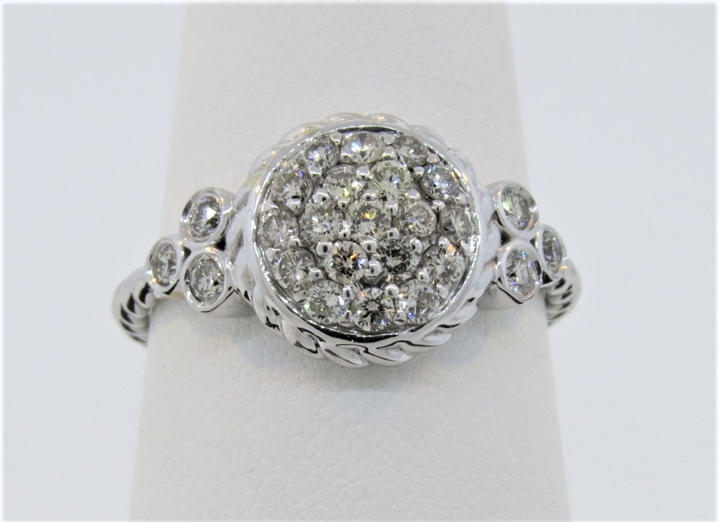14K Weißgold 0.69Ct Diamant Vintage Antik Stil Ring Verlobungsring Ehering Stapelbarer Diamantring Clusterring Pave von Tasiyanjewelrydesign