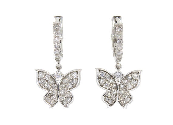 14K Weißgold 1, 07 Karat Diamant Schmetterling Tropfen Ohrringe Form 14K Weißgold 1, 07 Karat Diamant Schmetterling Tropfen Ohrringe Form von Tasiyanjewelrydesign