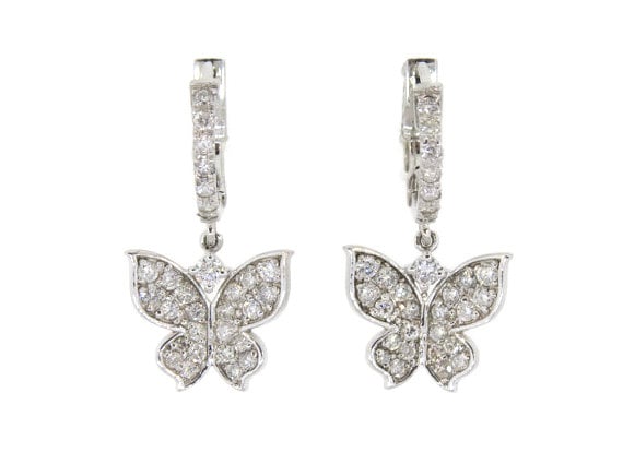 14K Weißgold 1, 07 Karat Diamant Schmetterling Tropfen Ohrringe Form von Tasiyanjewelrydesign