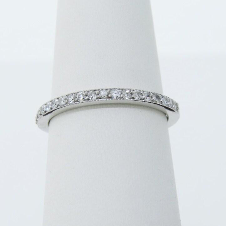 14K Weißgold Antik Stil 0.27Ct Diamant Ring Hochzeitsband Pave Milgrain Stapelbar Jubiläumsring Brautring Versprechen von Tasiyanjewelrydesign