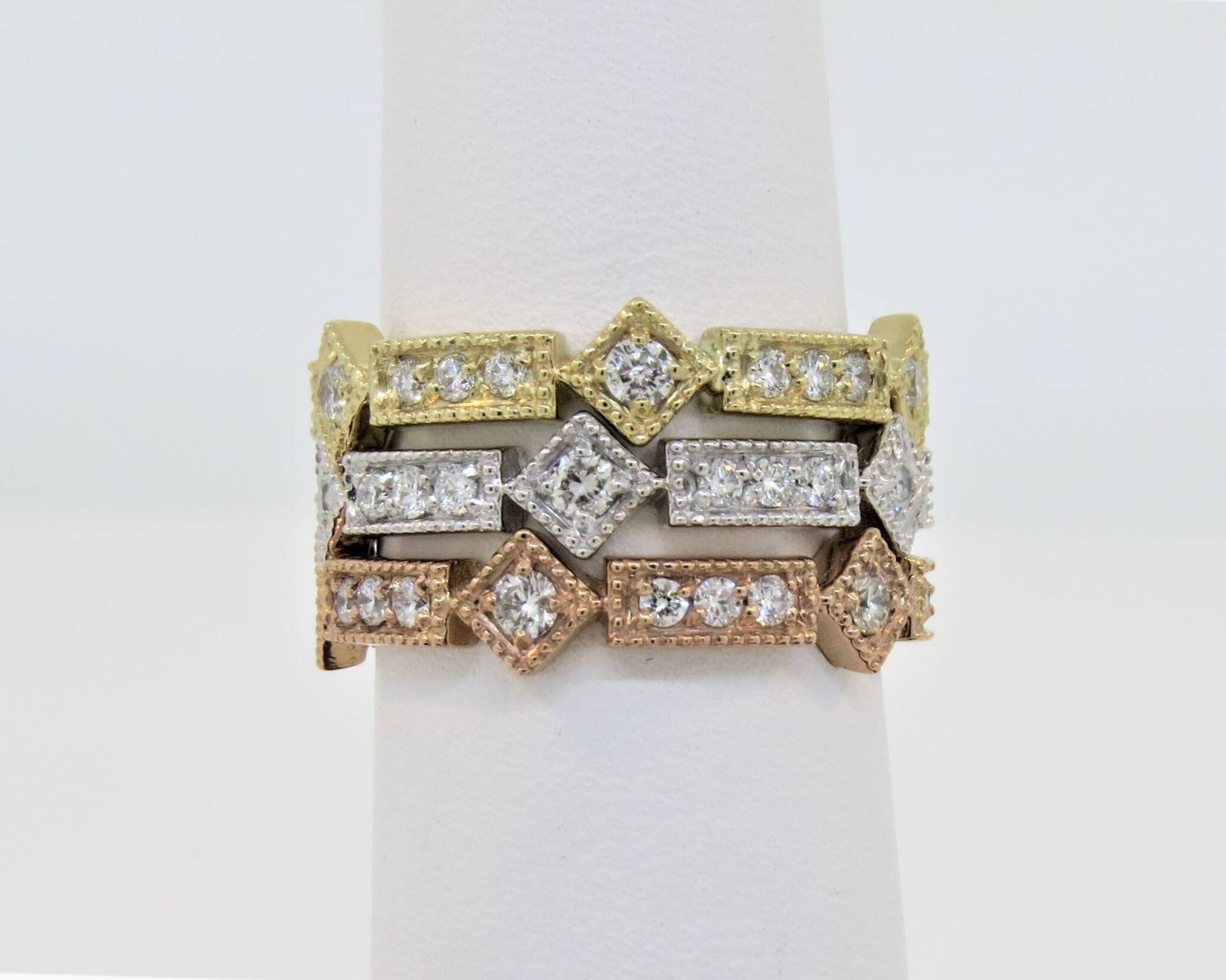 14K Weißgold Gelbgold Roségold 1.32Ct Diamant Antik Stil Ring Eheringe Milgrain Ringe Stapelbare Eternity Pave von Tasiyanjewelrydesign