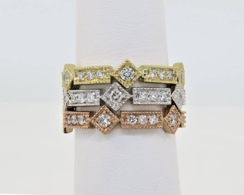 14K Weißgold Gelbgold Roségold 1.32Ct Diamant Antik Stil Ring Eheringe Milgrain Ringe Stapelbare Eternity Pave von Tasiyanjewelrydesign