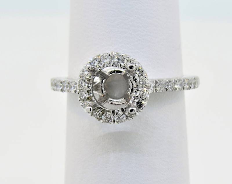 14K Weißgold Halo 0, 52 Karat Diamant Semi Mount Micro Pave Verlobungsring Jubiläumsring Stapelbarer Ring Geschenk Für Sie von Tasiyanjewelrydesign