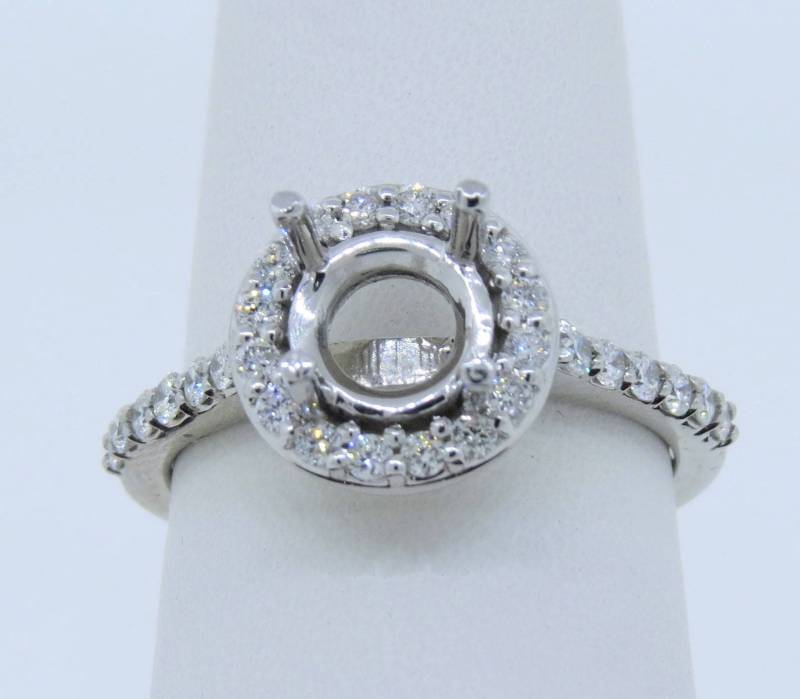 14K Weißgold Halo 0.44Ct Diamant Semi Mount Verlobungsring/Jubiläumsring Stapelbarer Ring Brautring Band | Ohne Zentrum von Tasiyanjewelrydesign
