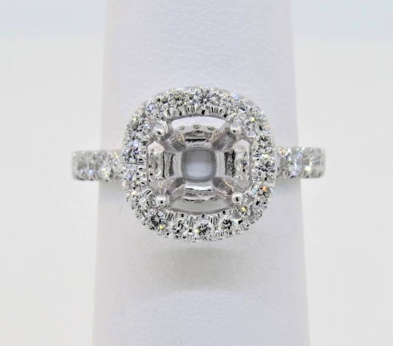 14K Weißgold Halo 0.69Ct Diamant Semi Mount Micro Pave Verlobungsring/Jubiläumsring Stapelbarer Ring Geschenk Für Cluster von Tasiyanjewelrydesign