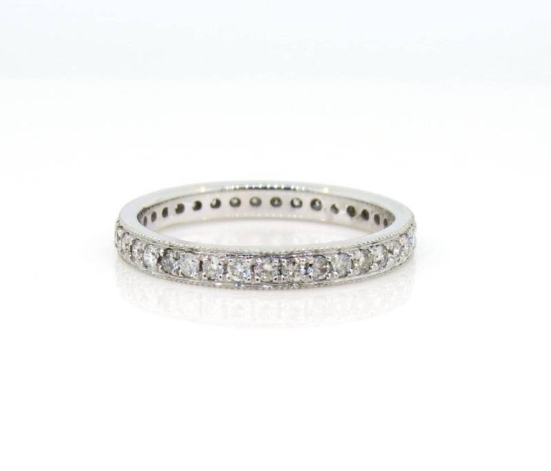 14K Weißgold Vintage Stil 0.62Ct Diamant Ehering/Micro Pave Ring Eternity Band Jubiläumsring Stapelbarer Milgrain 14K Weißgold Vintage Stil 0.62Ct Diamant Ehering/Micro Pave Ring Eternity Band Jubiläumsring Stapelbarer Milgrain von Tasiyanjewelrydesign