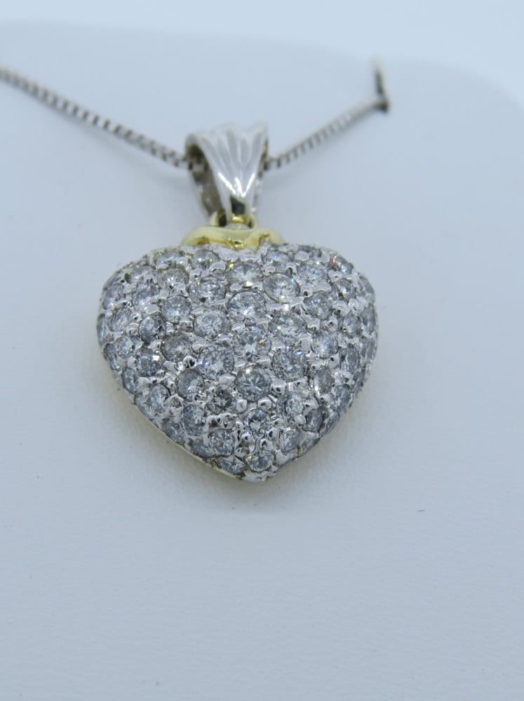 14K Zweifarbige Weiß - Und Gelbgold 1.37Ct Diamant Herz Pave Anhänger Halskette 18" Kette Herzförmiger von Tasiyanjewelrydesign