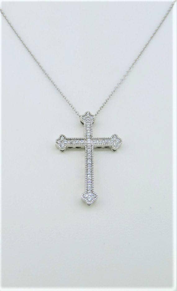 Schöne 14K Weißgold 0, 25 Karat Diamant Micro Pave Kreuz Anhänger Halskette Mit 18 "Kette Schöne 14K Weißgold 0, 25 Karat Diamant Micro Pave Kreuz Anhänger Halskette Mit 18 "Kette von Tasiyanjewelrydesign