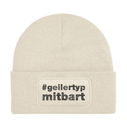 Beanie - Wollmütze mit Spruch: Geiler Typ mit Bart - Strickmütze lustig als Geschenk für Freund, Mann und Männer … (Polypropylen (PP), Beige) von Tassenbrennerei