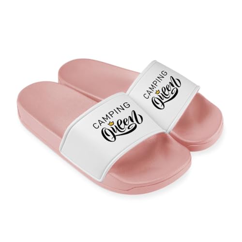 Camping Queen Badelatschen Damen - Lustige Hausschuhe, Schlappen - Badeschuhe, Badeschlappen lustig Camper Geschenke für Camper (Rosa, EU Schuhgrößensystem, Erwachsene, Numerisch, M, 38) von Tassenbrennerei