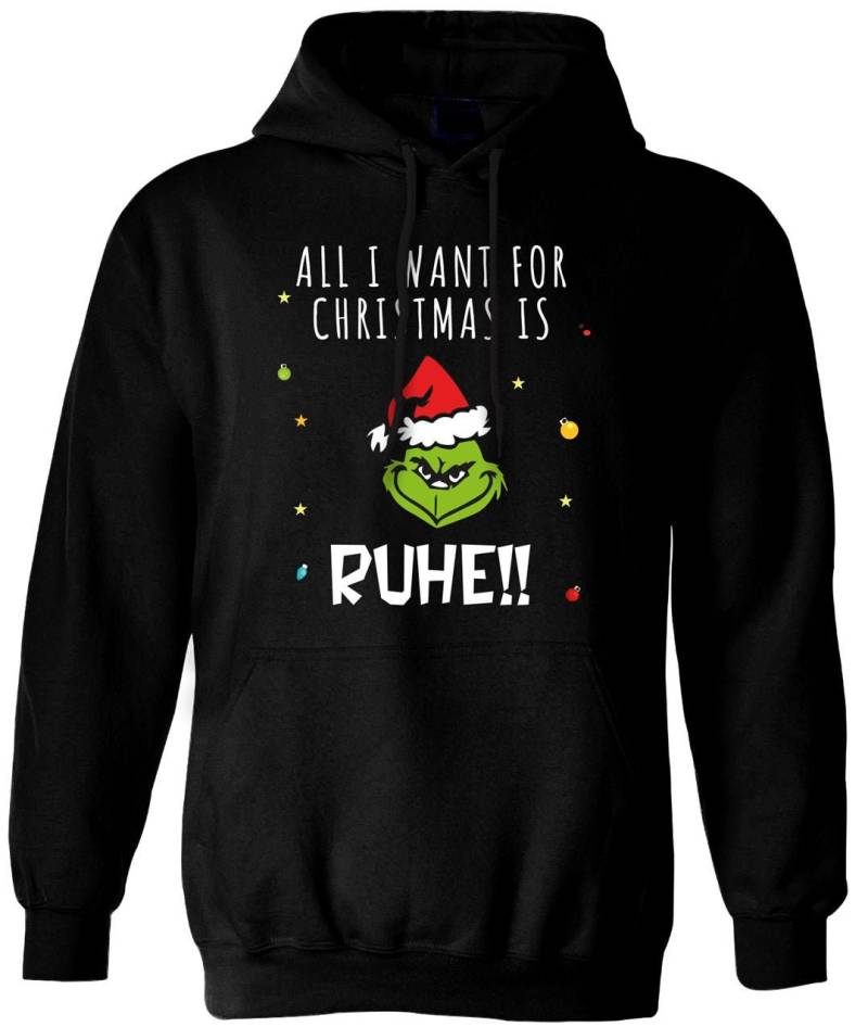 Hoodie - Grinch Pullover All I Want For Christmas Is Ruhe Weihnachtspullover Lustig Mit Spruch Geschenk Ant-Weihnachten von Tassenbrennerei