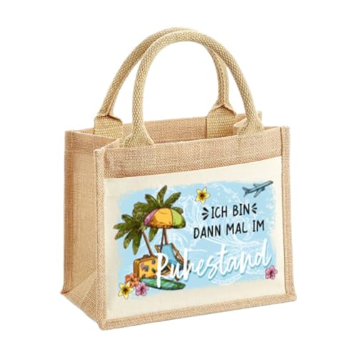 Jutetasche - Ich bin dann mal im Ruhestand - Shopper, Strandtasche oder als Geschenk-Tasche - Geschenkidee, Geschenkset zur Rente zum Abschied als Abschiedsgeschenk (26 x 22 x 14 cm (klein)) von Tassenbrennerei