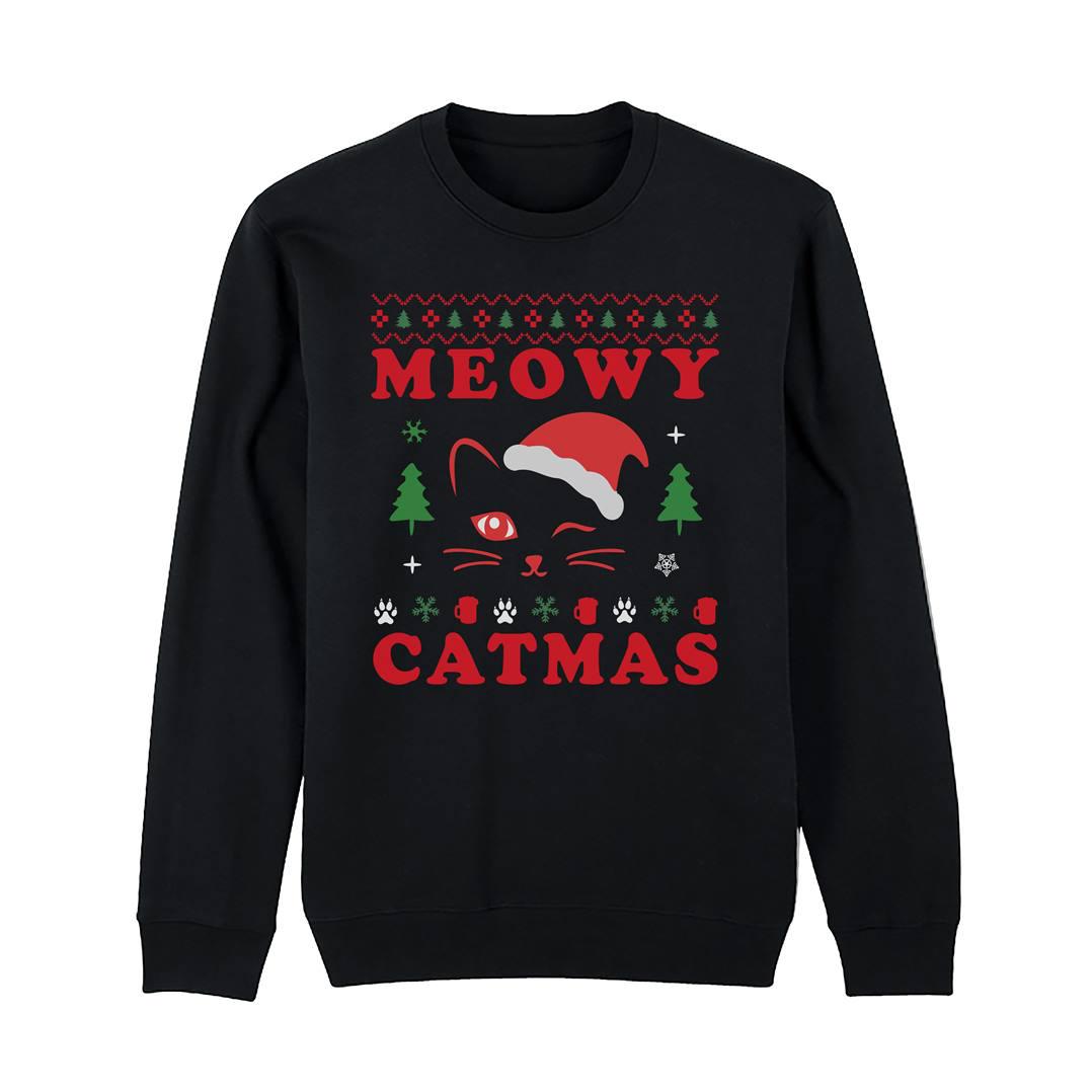 Katzen Weihnachtspullover - Meowy Catmas Pullover Weihnachten Mit Spruch Für Herren & Damen Lustig Weihnachtspulli Sweater Katzenbesitzer von Tassenbrennerei