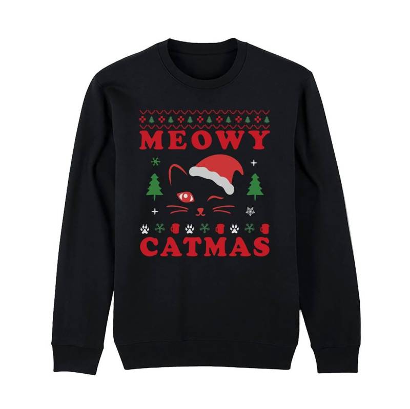 Katzen Weihnachtspullover - Meowy Catmas Pullover Weihnachten Mit Spruch Für Herren & Damen Lustig Weihnachtspulli Sweater Katzenbesitzer von Tassenbrennerei