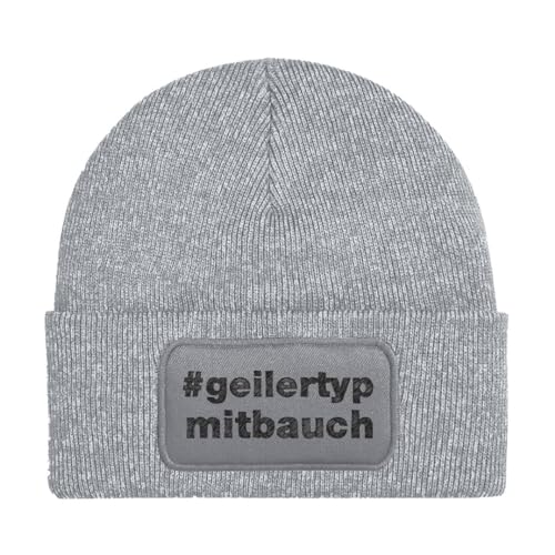 Tassenbrennerei Beanie - Wollmütze mit Spruch: Geiler Typ mit Bauch - Strickmütze lustig als Geschenk für Freund, Mann und Männer … (Polypropylen (PP), Grau) von Tassenbrennerei